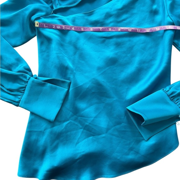 Simkhai Alice Off Shoulder Blouse Draped Satin Long Sleeve Phthalo Blue XS NWT - Picture 10 of 15
